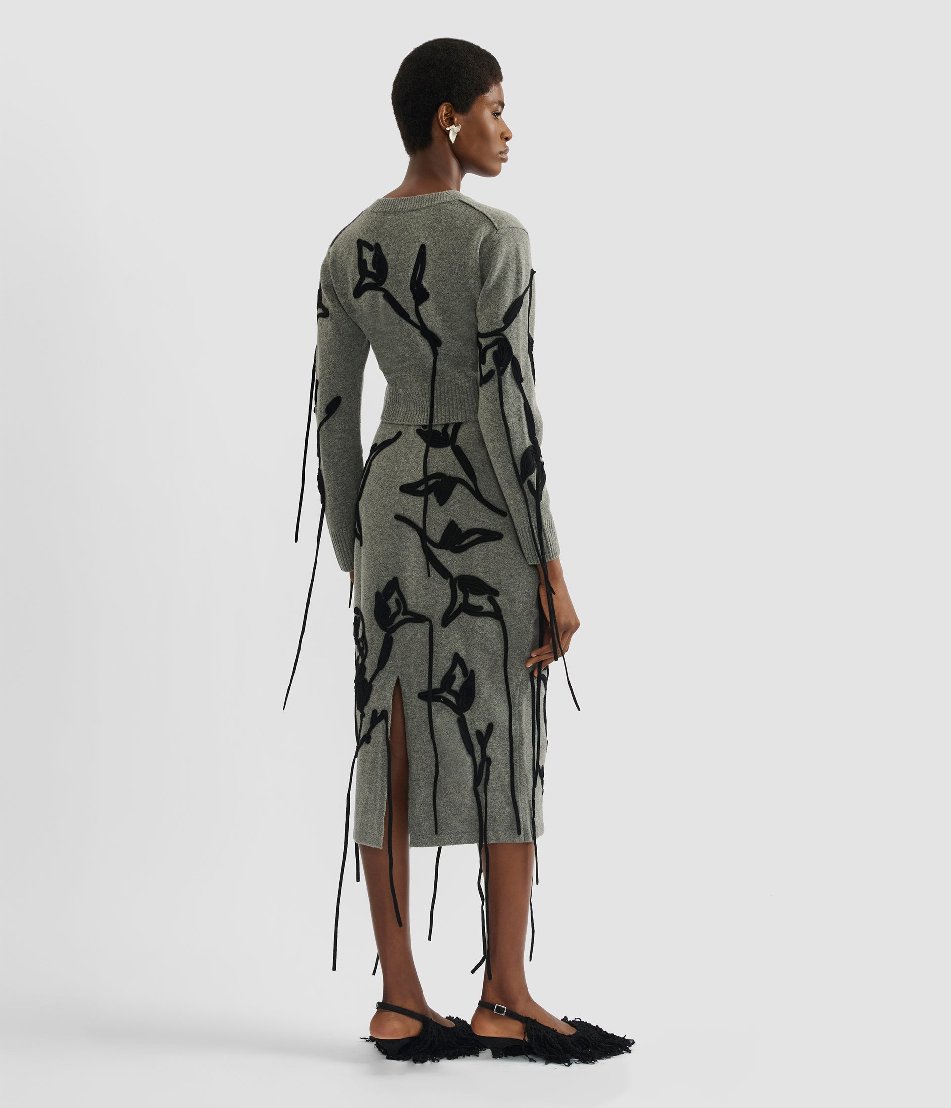 EMBROIDERED MERINO WOOL CROPPED CARDIGAN - 3