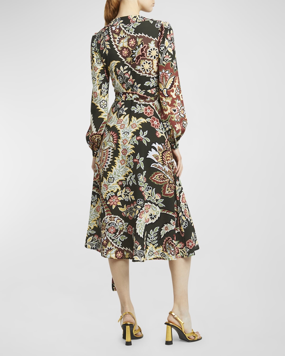 Blossom-Print Long-Sleeve Midi Wrap Dress - 6