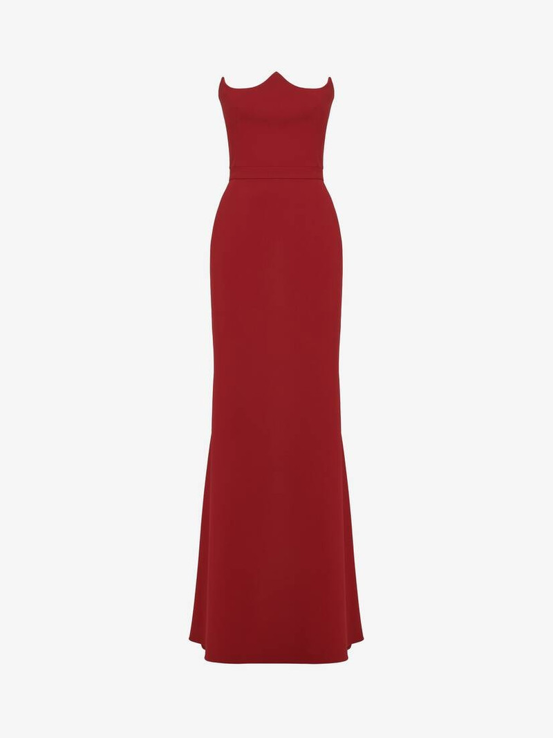 Women's Peak Corset Evening Dress in Blood Red - 1