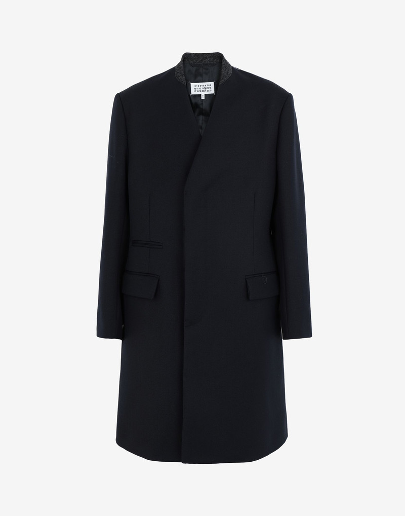 Collarless twill coat 1