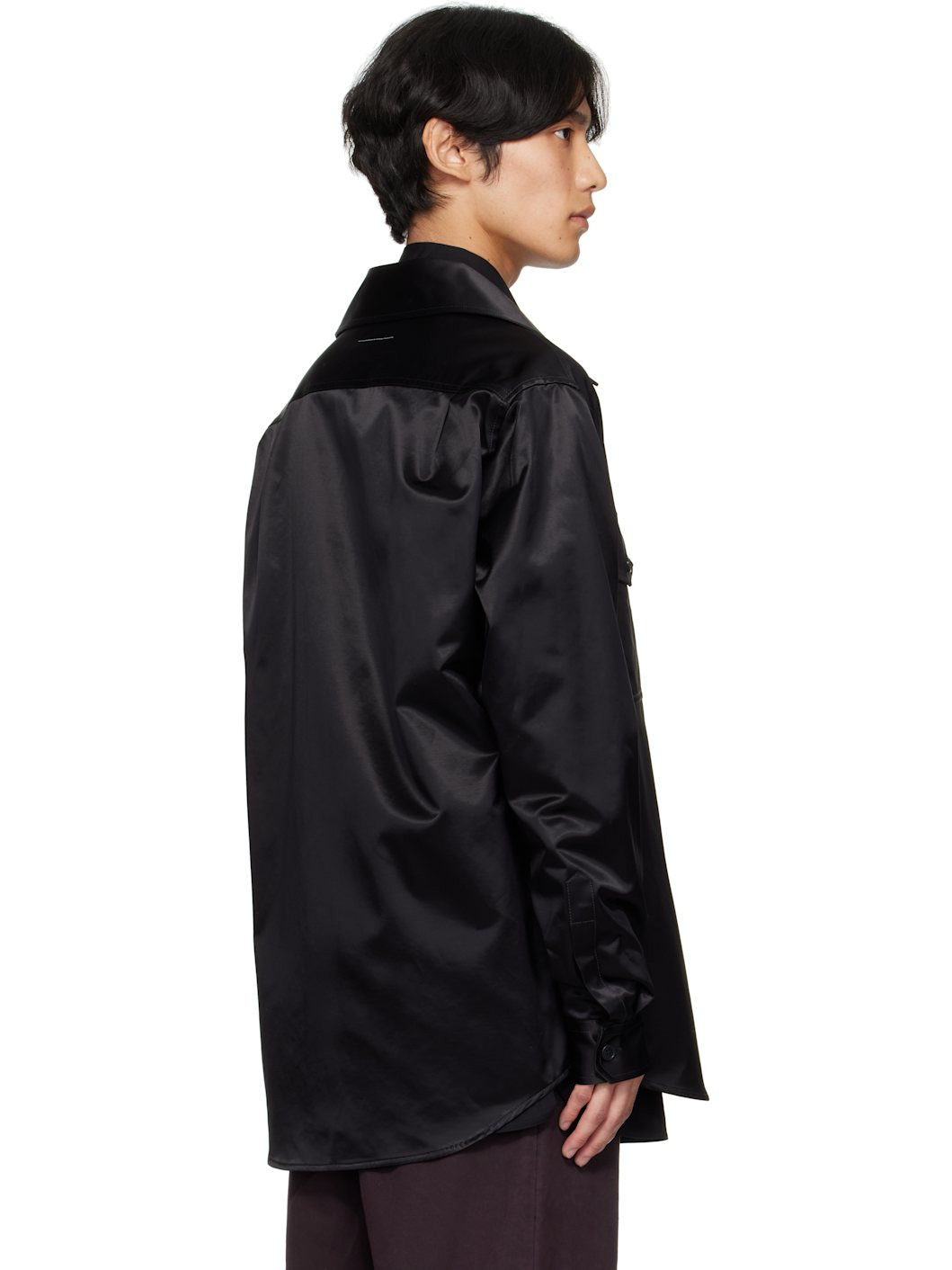 Black Satin Long Sleeve Shirt - 3