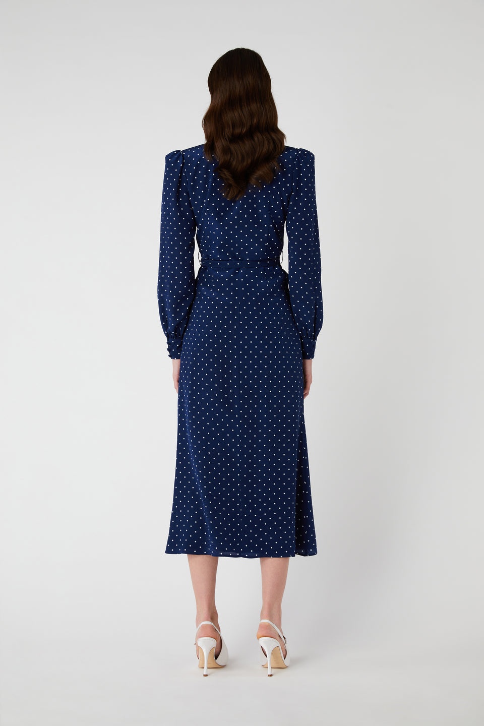 POLKA DOT PRINT DRESS WITH MIKADO COLLAR AND BELT - 5