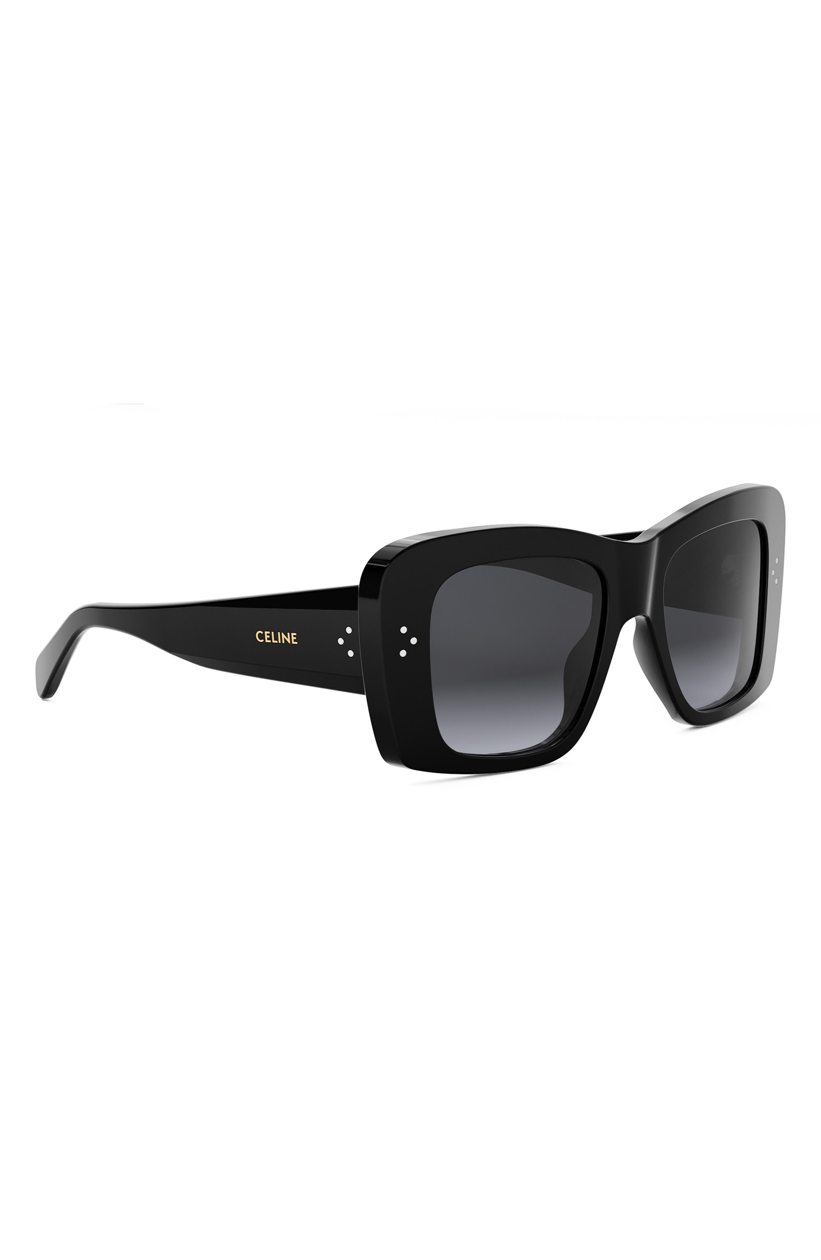 CELINE Bold 3 Dots 53mm Geometric Sunglasses in Shiny Black /Gradient Smoke at Nordstrom - 8