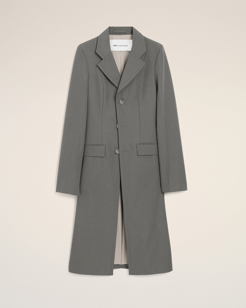 GREY NEW WOOL SIMPLE BREASTED FITTED COAT 1