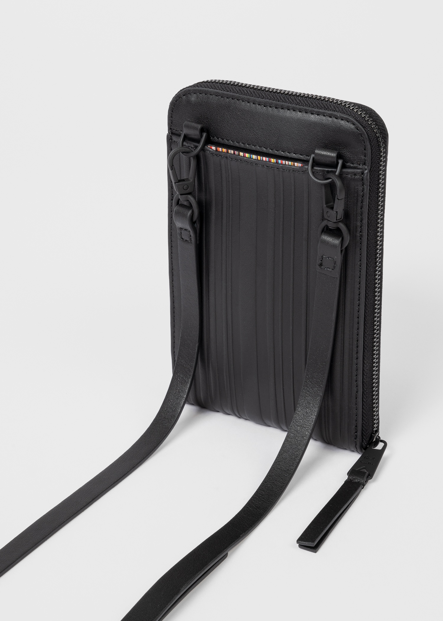 Black Leather 'Shadow Stripe' Phone Wallet Bag - 6