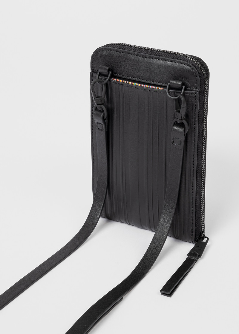 Black Leather 'Shadow Stripe' Phone Wallet Bag 6
