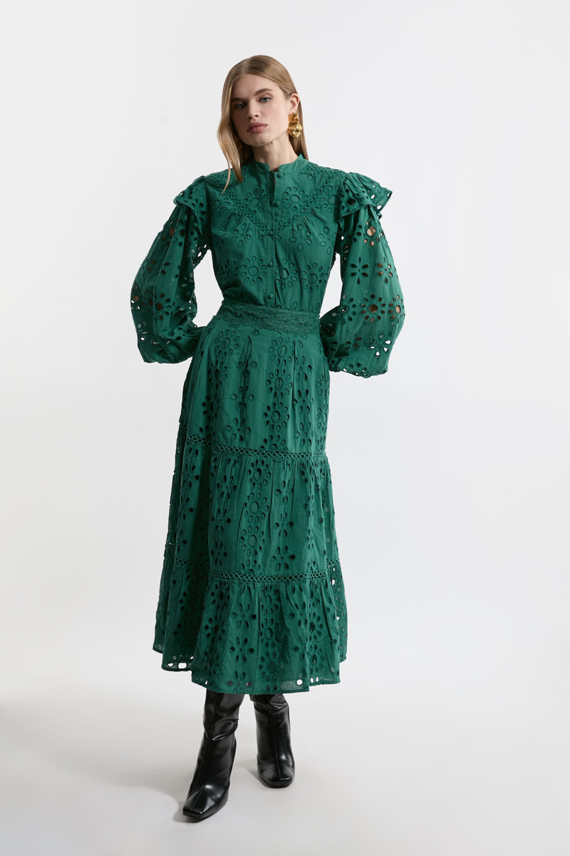 Broderie Woven Midi Skirt With Guipure Trim 1