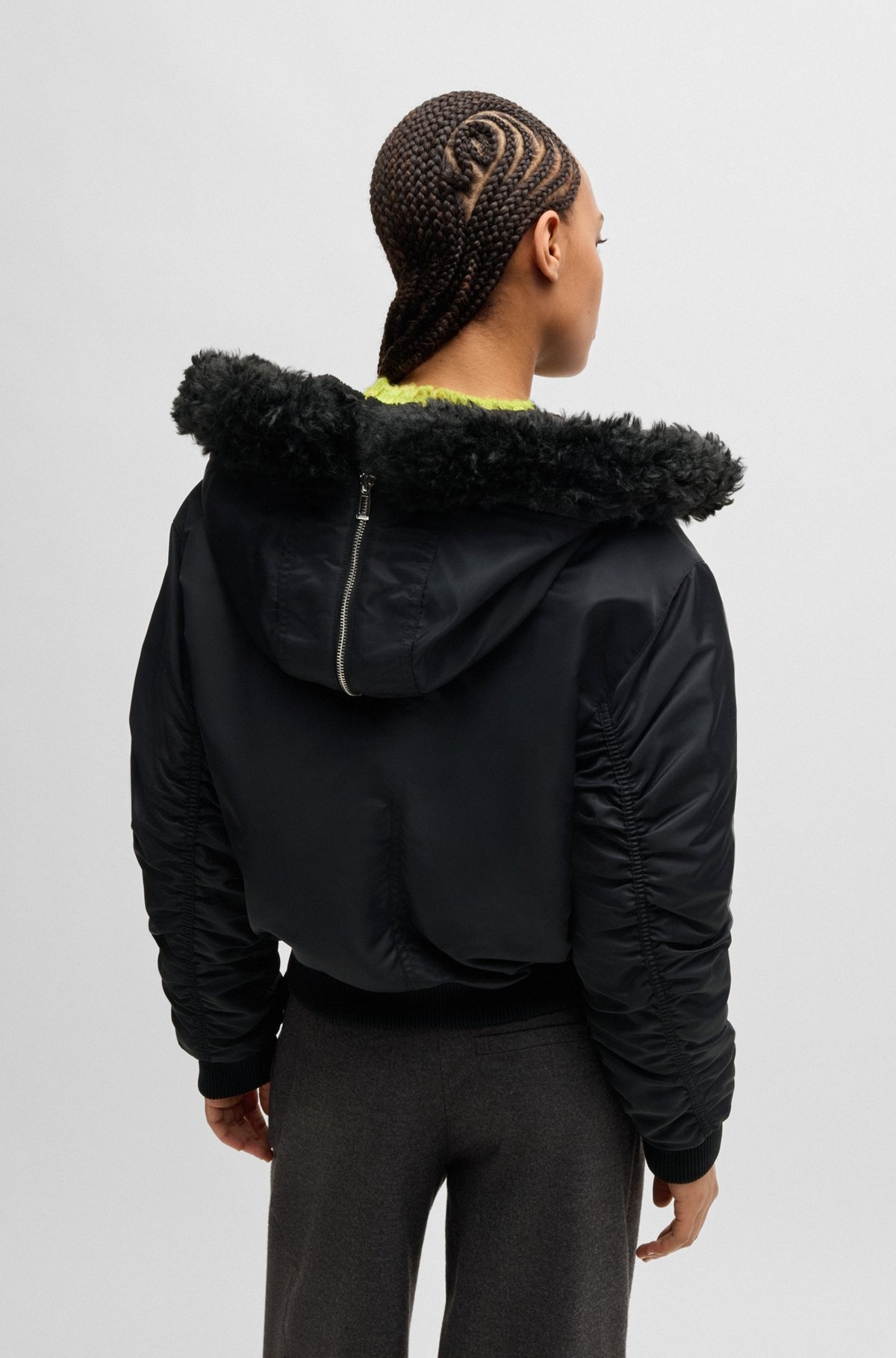 WATER-REPELLENT BOMBER JACKET WITH ZIPPED TEDDY-LINED HOOD - 4