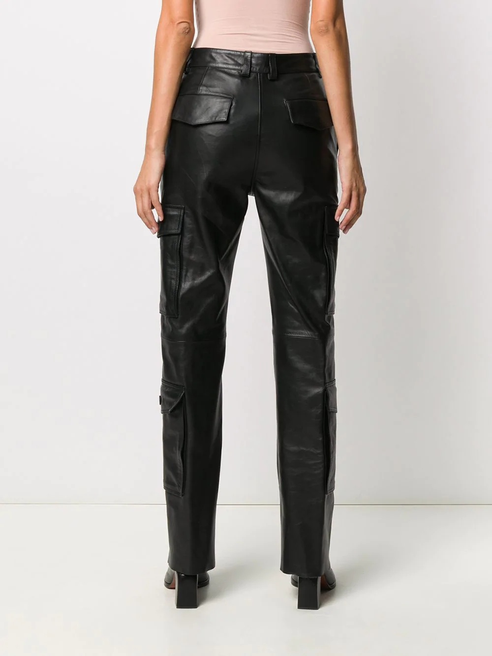 cargo leather straight trousers - 4