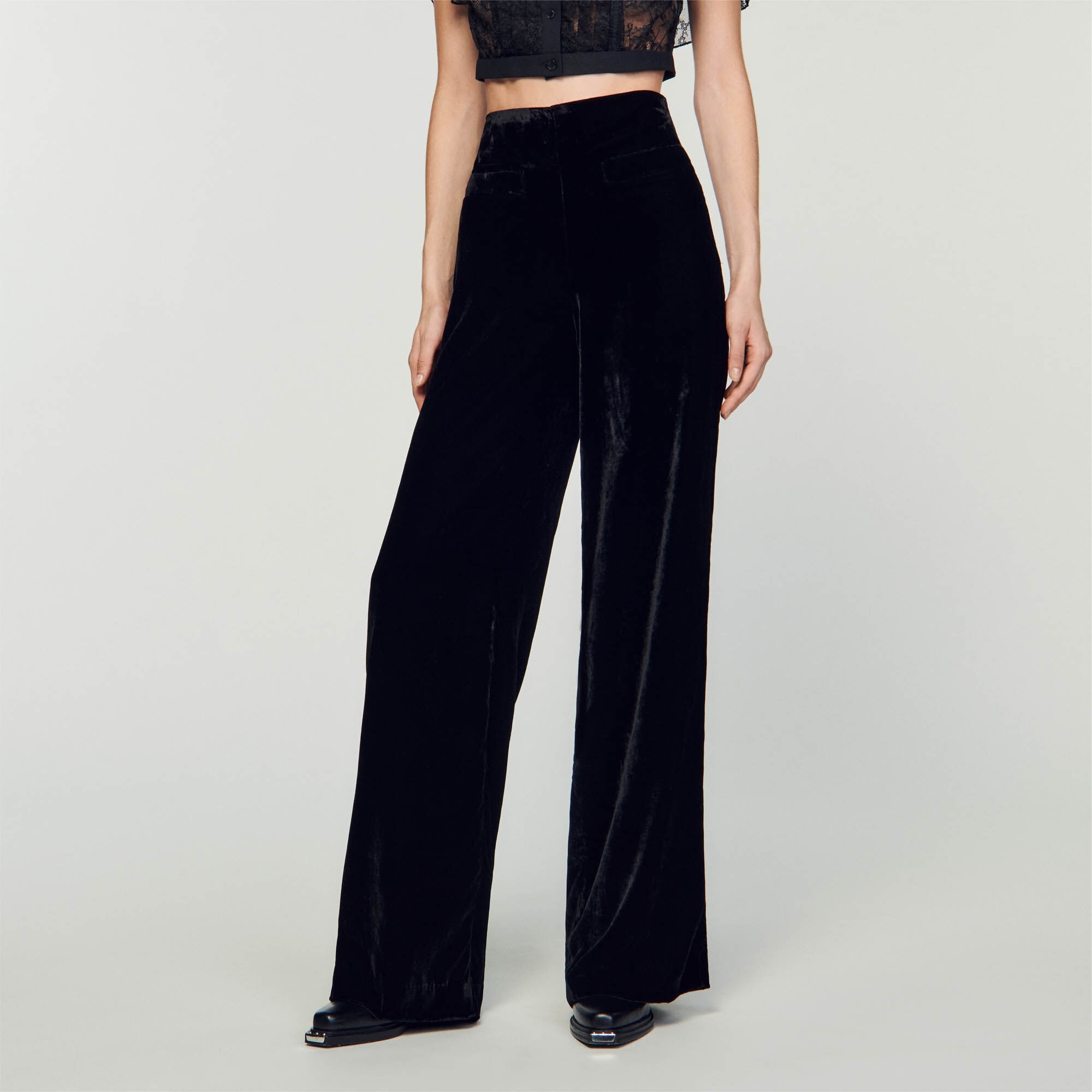 WIDE-LEG VELVET PANTS - 5