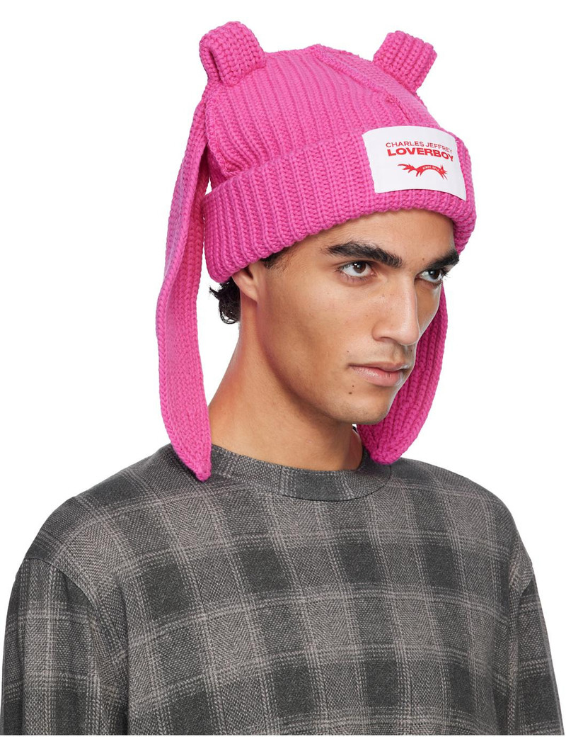 CHARLES JEFFREY LOVERBOY Pink Chunky Rabbit Beanie outlook