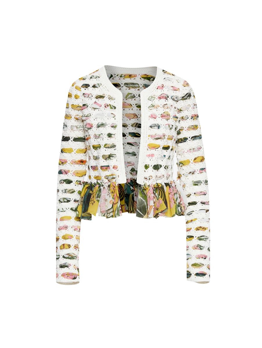 CHIFFON WOVEN CROCHET KNIT JACKET - 4