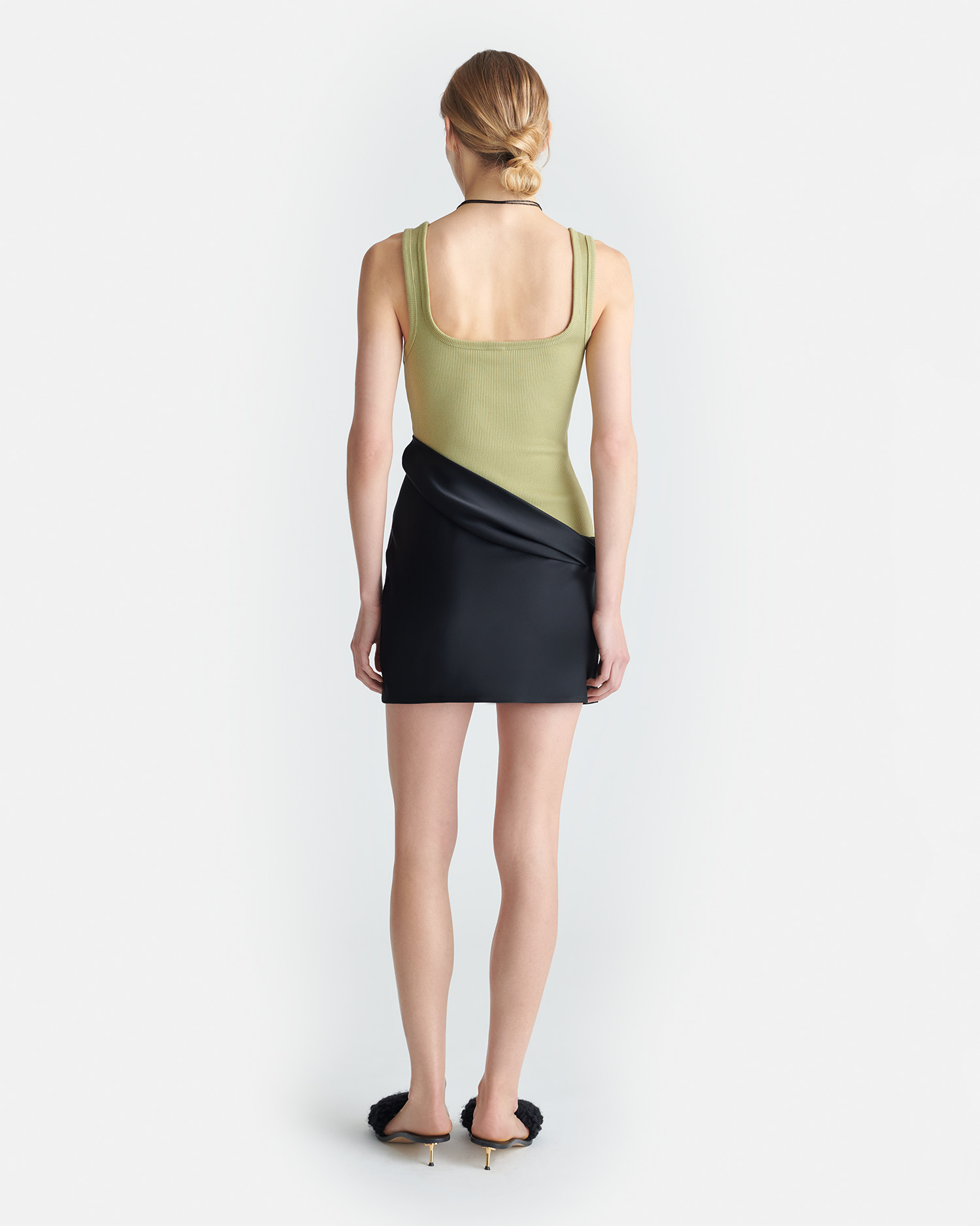 Ribbed Jersey and Slip Satin Dress - 2