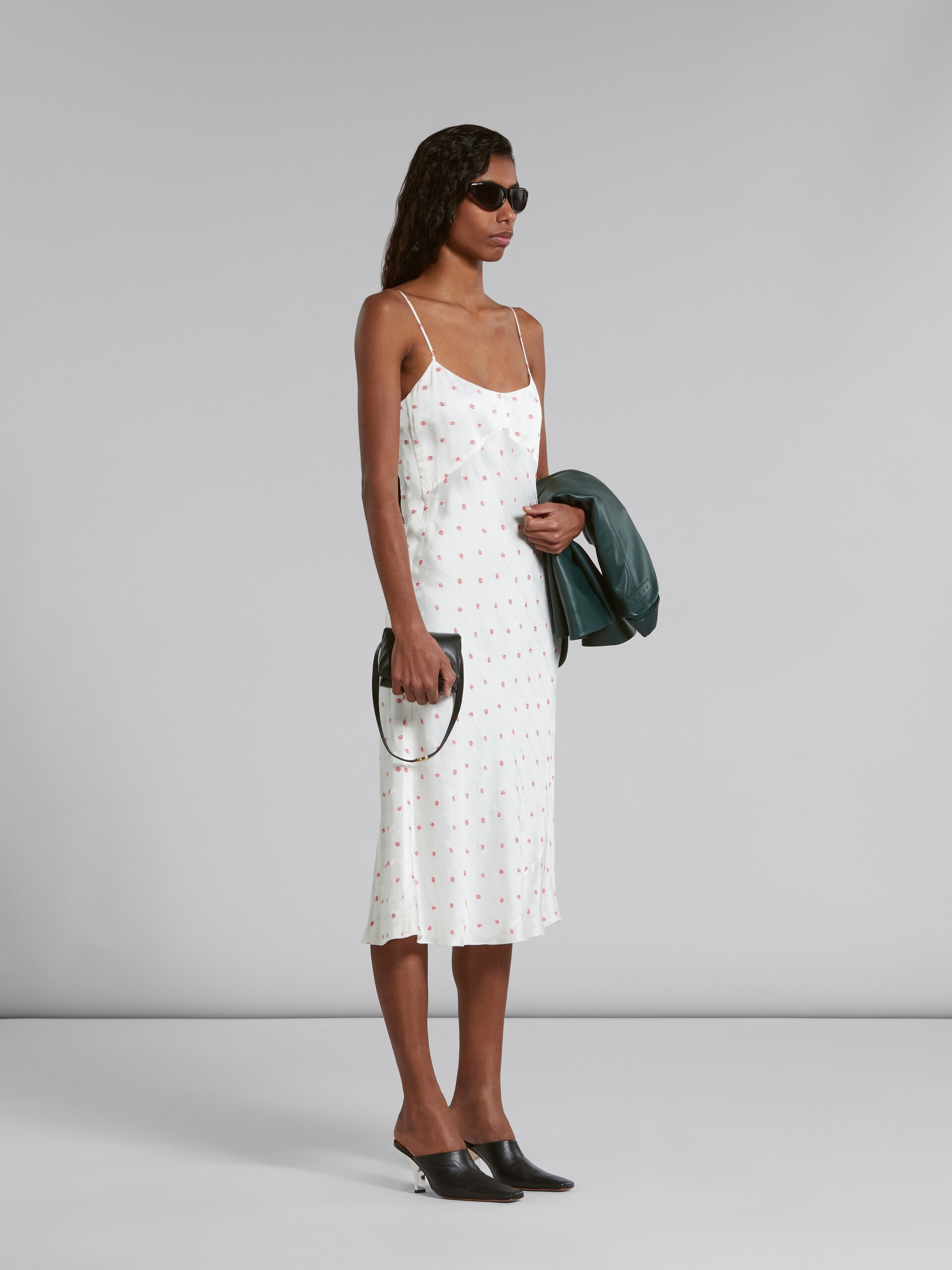 WHITE SLIP DRESS WITH JACQUARD ROSE MOTIF - 6