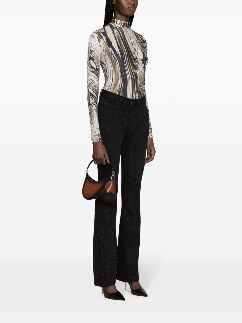 Warped Snakeskin-print mid-rise flared jeans - 3