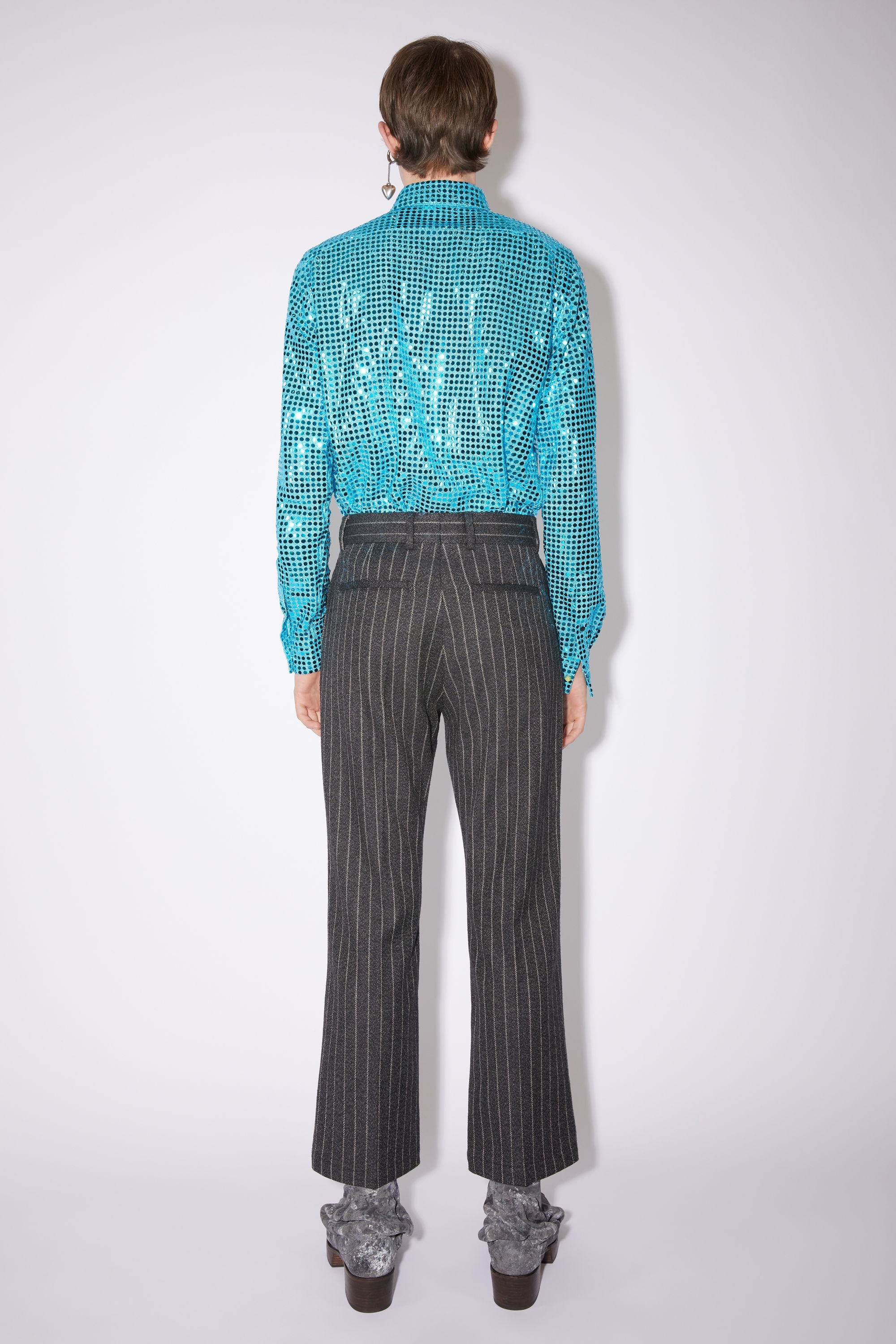 Pinstripes wool-blend tailored trousers - Dark grey - 3
