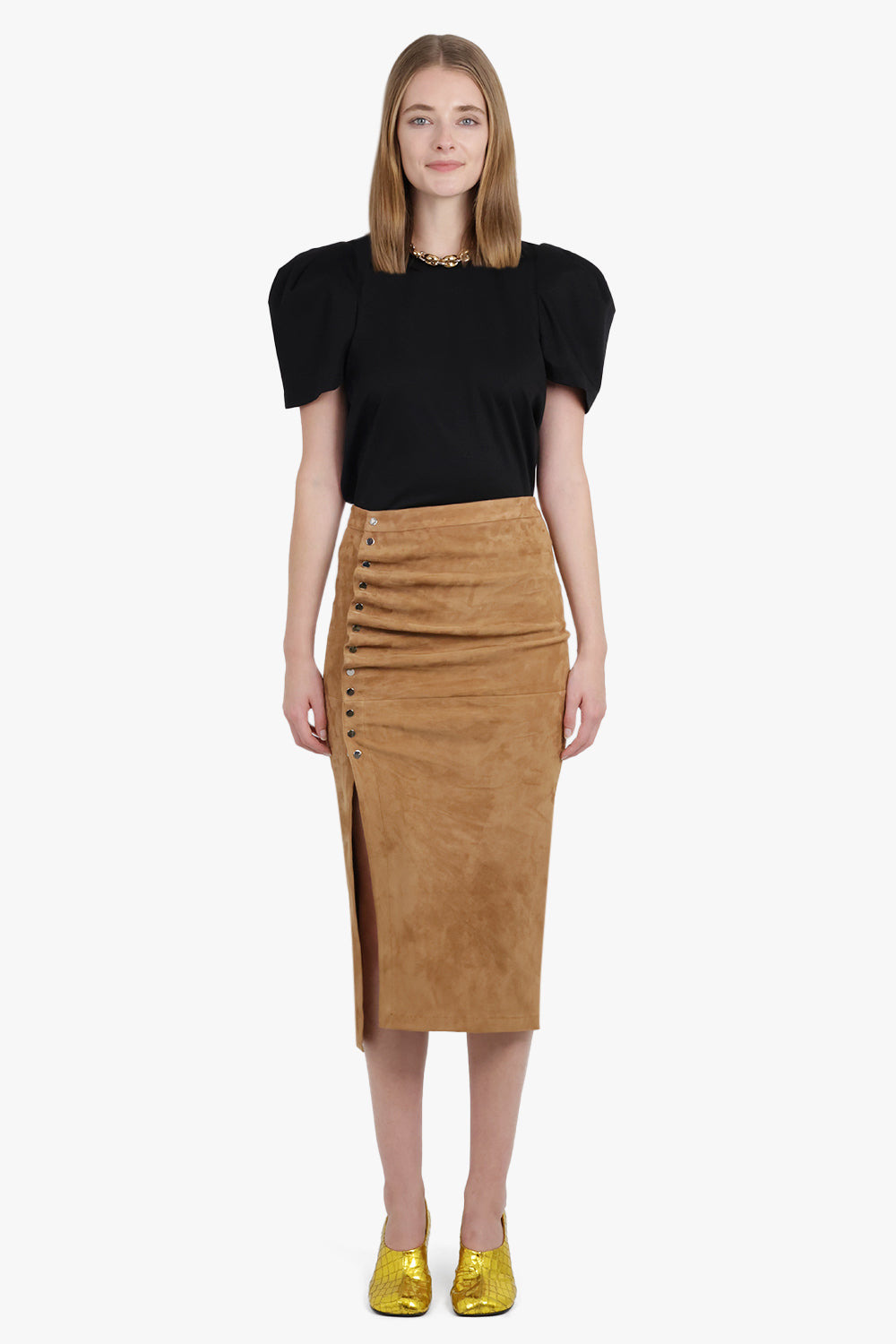 RUCHED PUFF SHOULDER S/S TOP | BLACK - 4