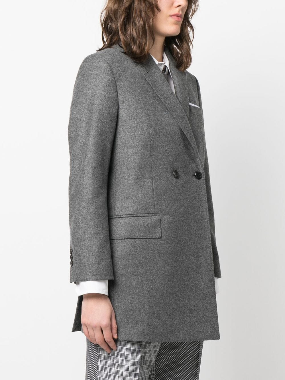 Thom Browne Women Elongated Long Sleeve Double Breasted Sportcoat In Wool Flannel - 4