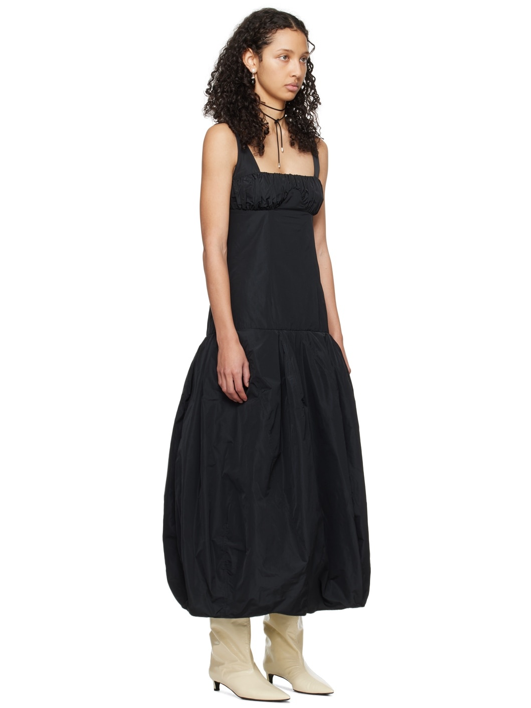 Black Ruched Midi Dress - 2