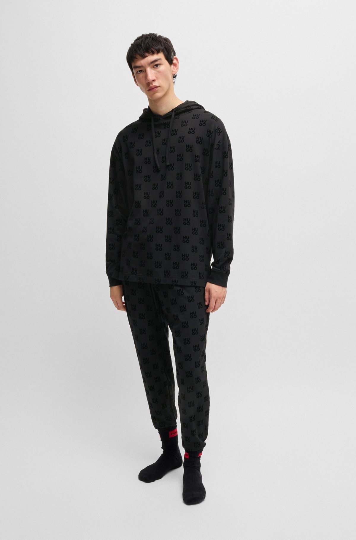 RELAXED-FIT HOODIE WITH FLOCK-PRINT STACKED LOGOS - 3