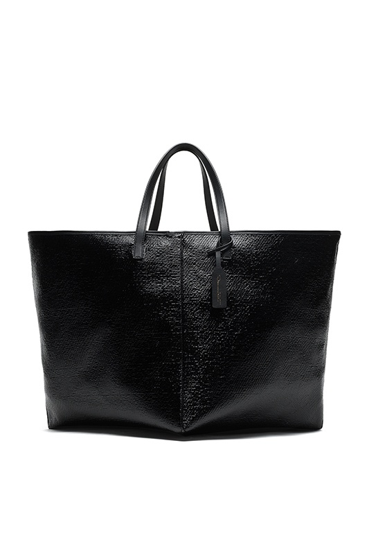 CRINKLE VEGAN LEATHER SQUARE TOTE - 1