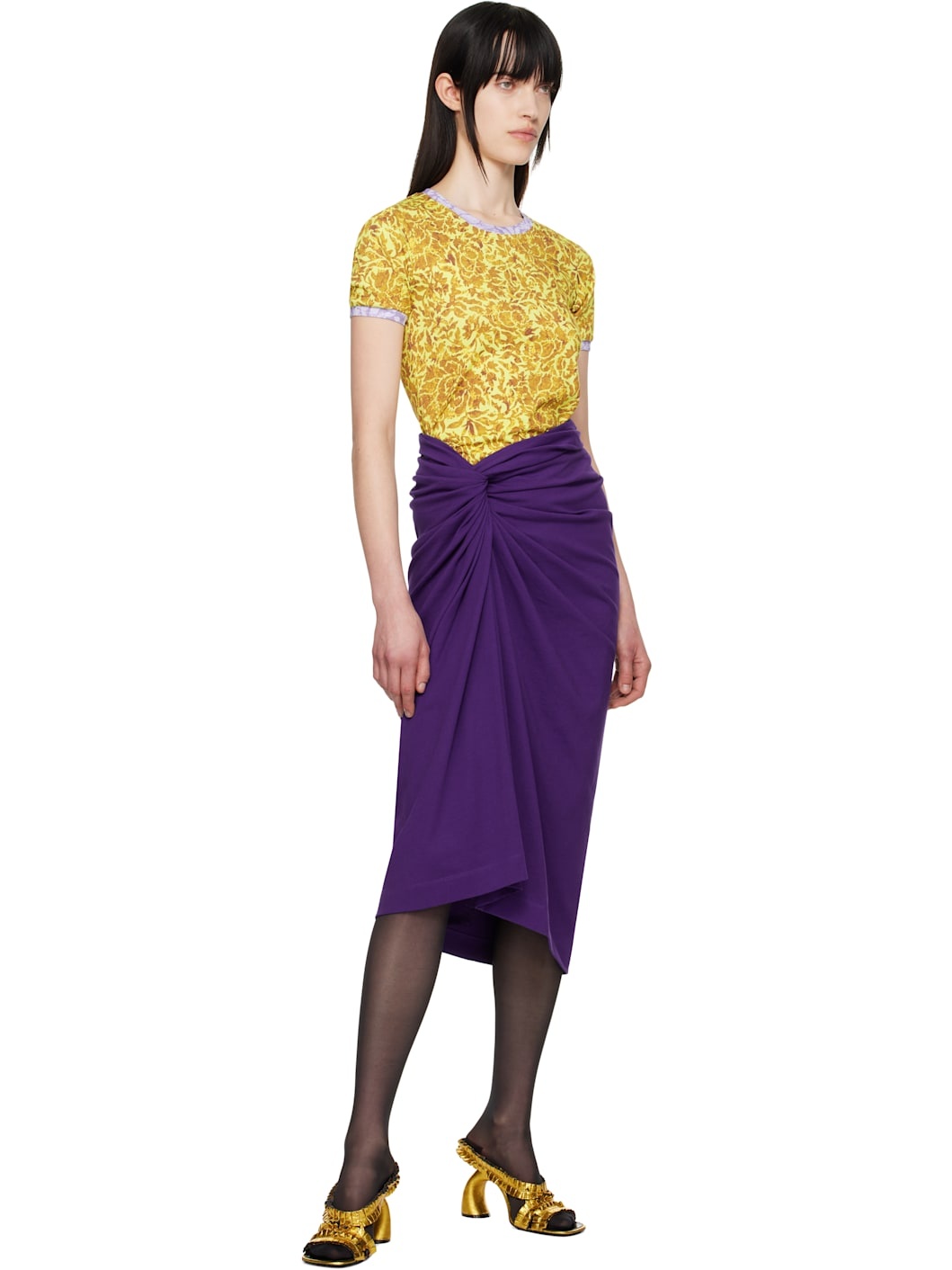 Yellow & Purple Printed Contrast T-shirt - 5