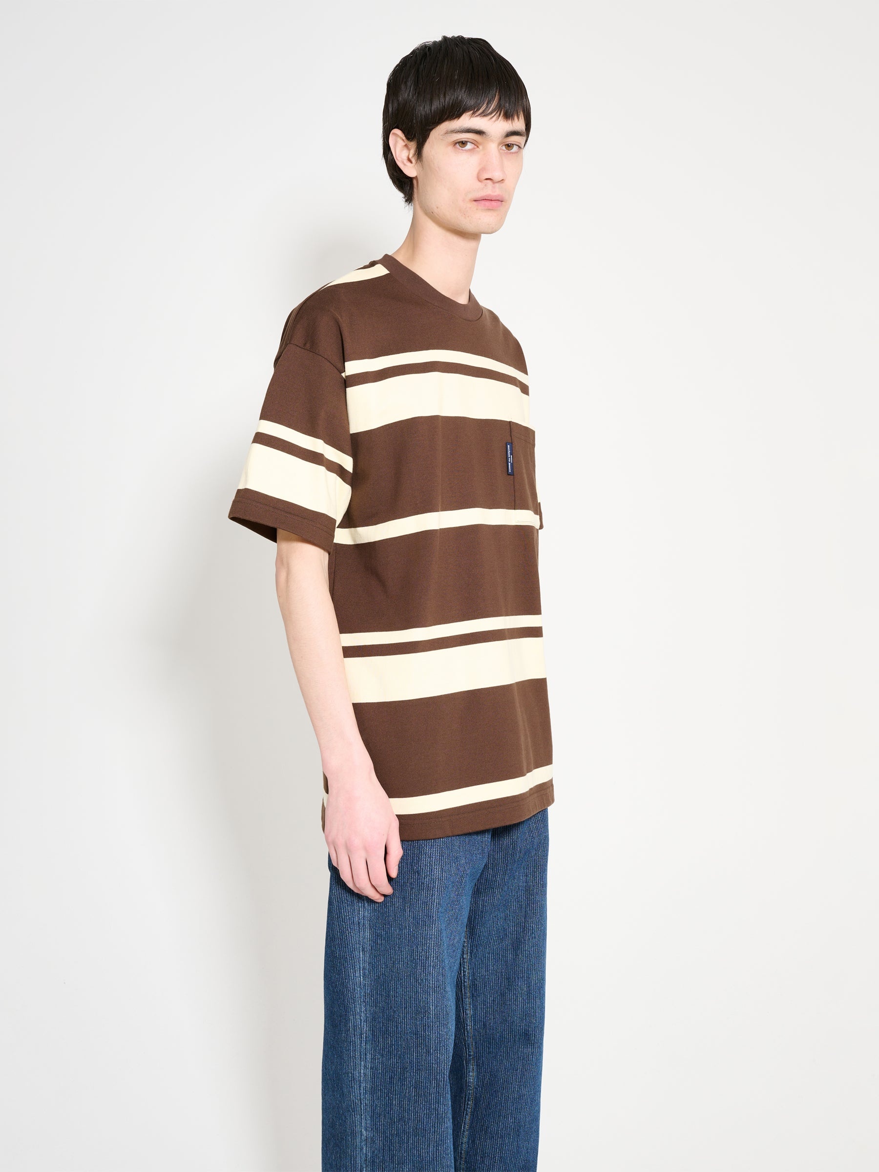 COMME DES GARÇONS HOMME STRIPED T-SHIRT BROWN / CREAM - 4