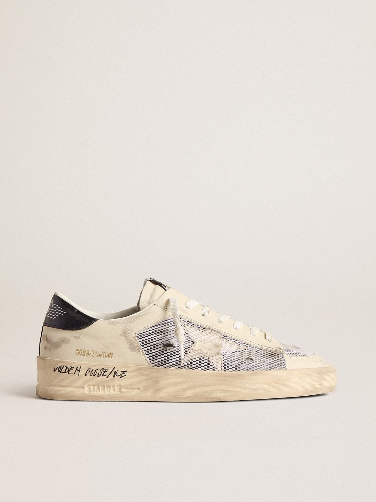 Golden Goose Stardan in white leather and mesh with blue