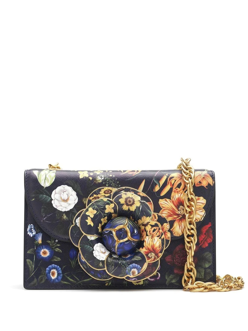 printed floral-appliqué crossbody bag - 1