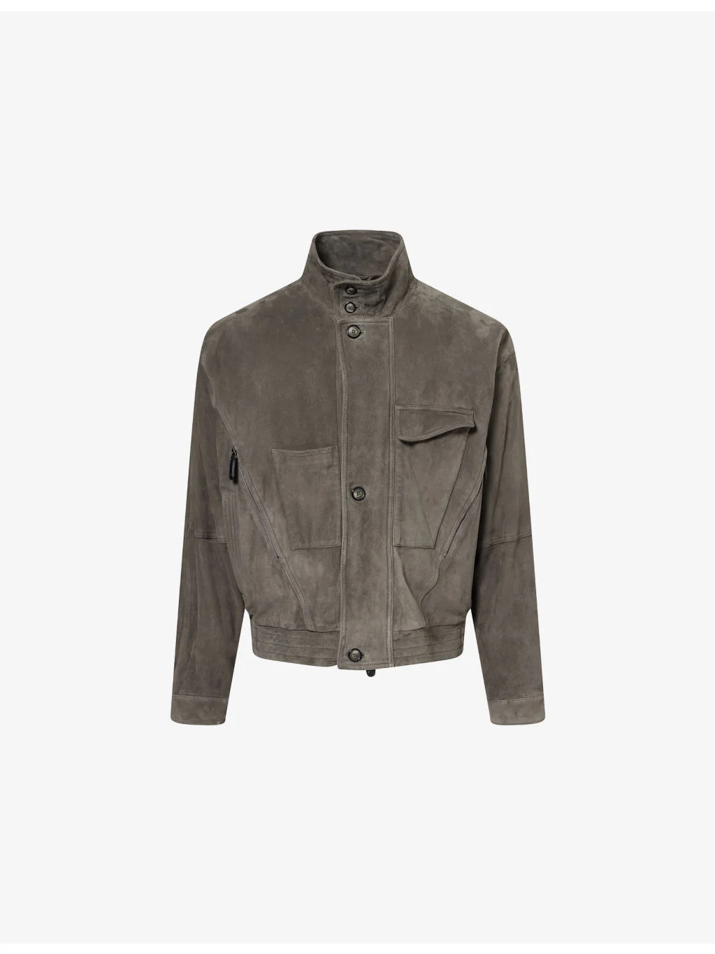 Stand-Collar Multi-Pocket Suede Jacket - 1