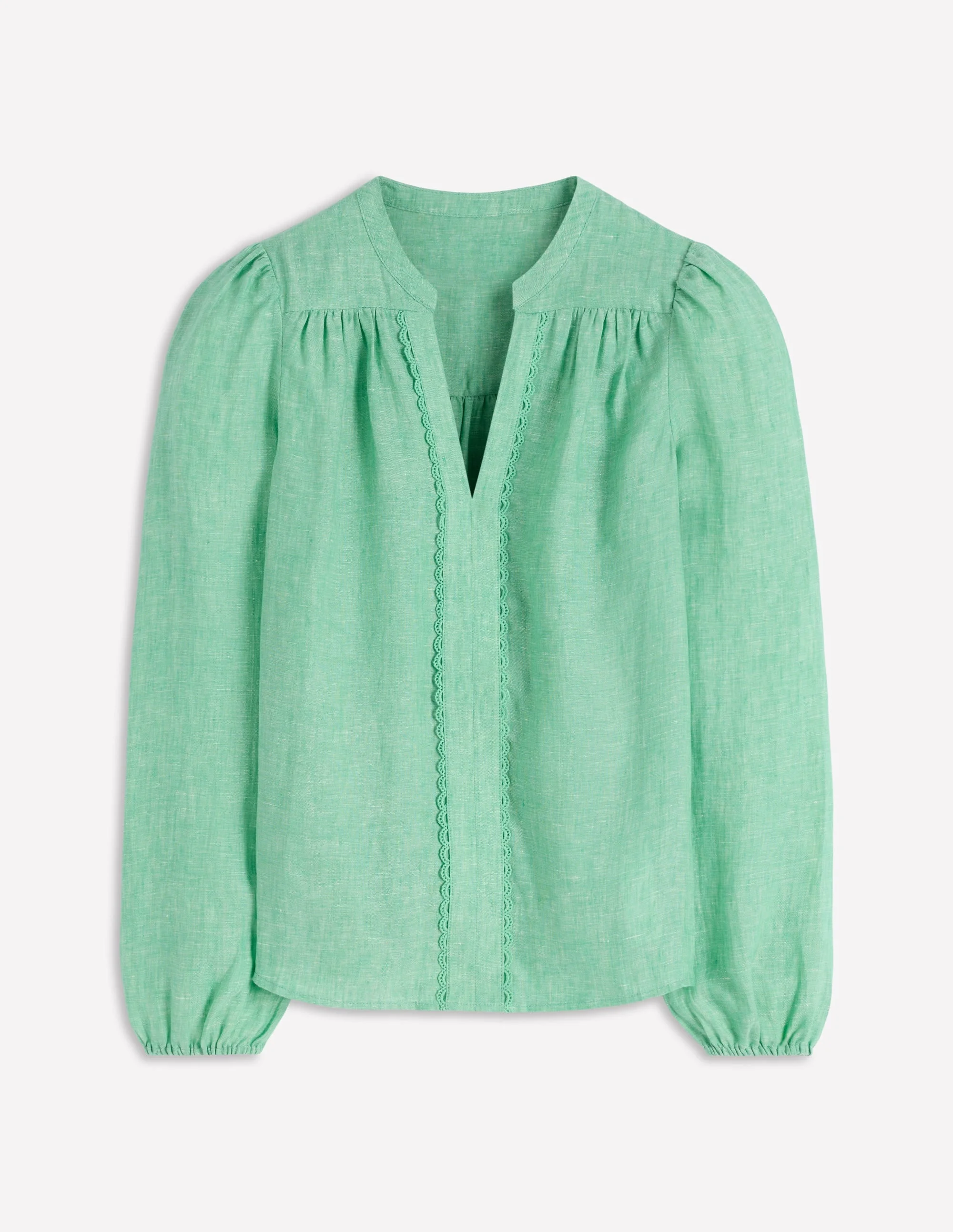 Linen Trim Insert Top-Aloe Green Chambray - 1