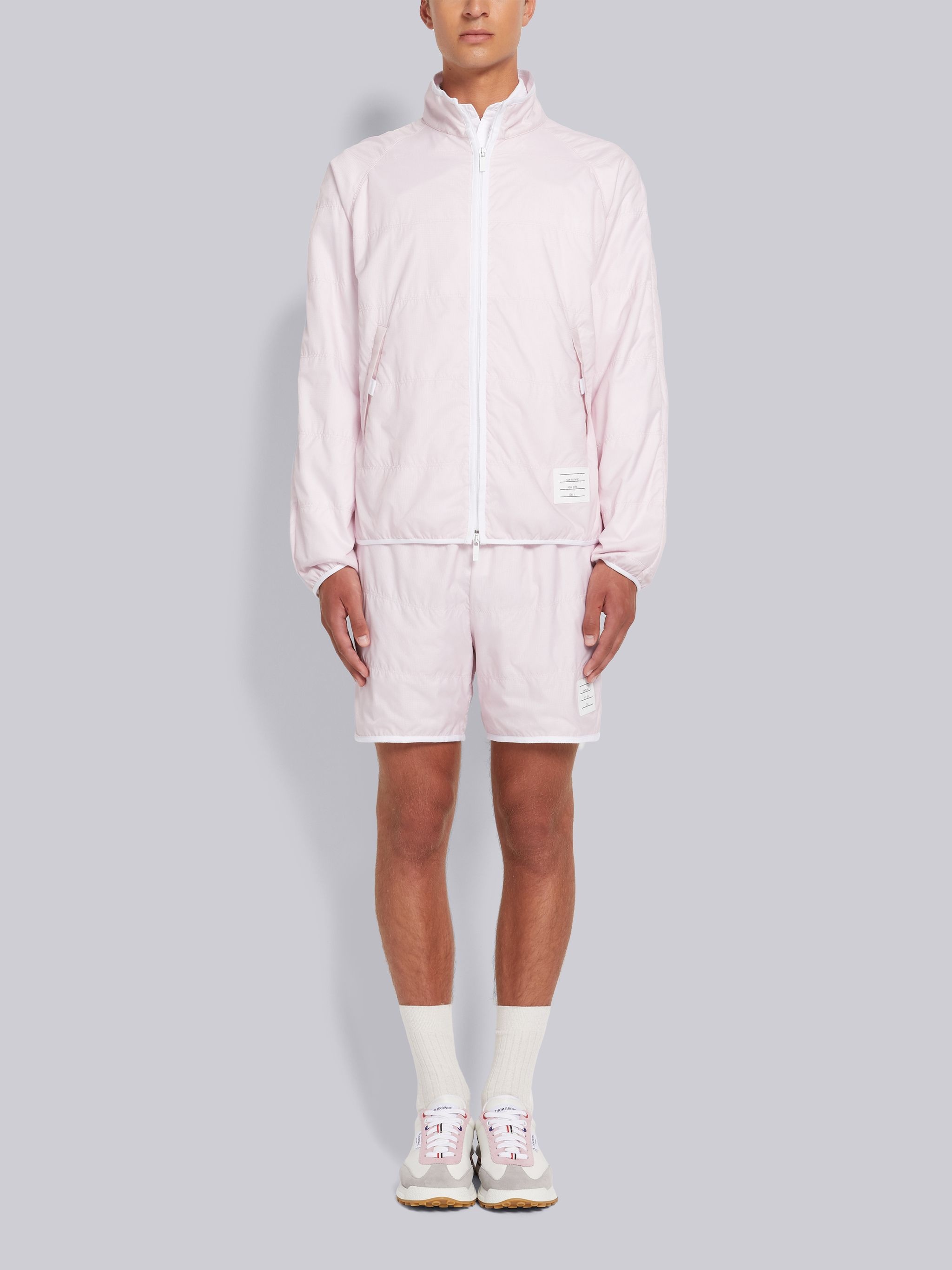 Light Pink Quilted Ripstop Jersey Lining Track Short - 4
