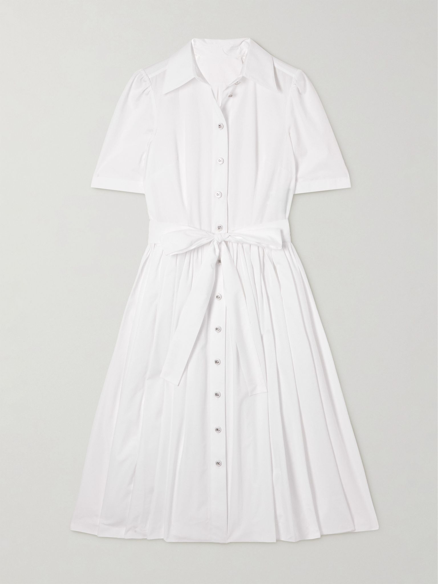 Belted cotton-poplin midi shirt dress White - 1