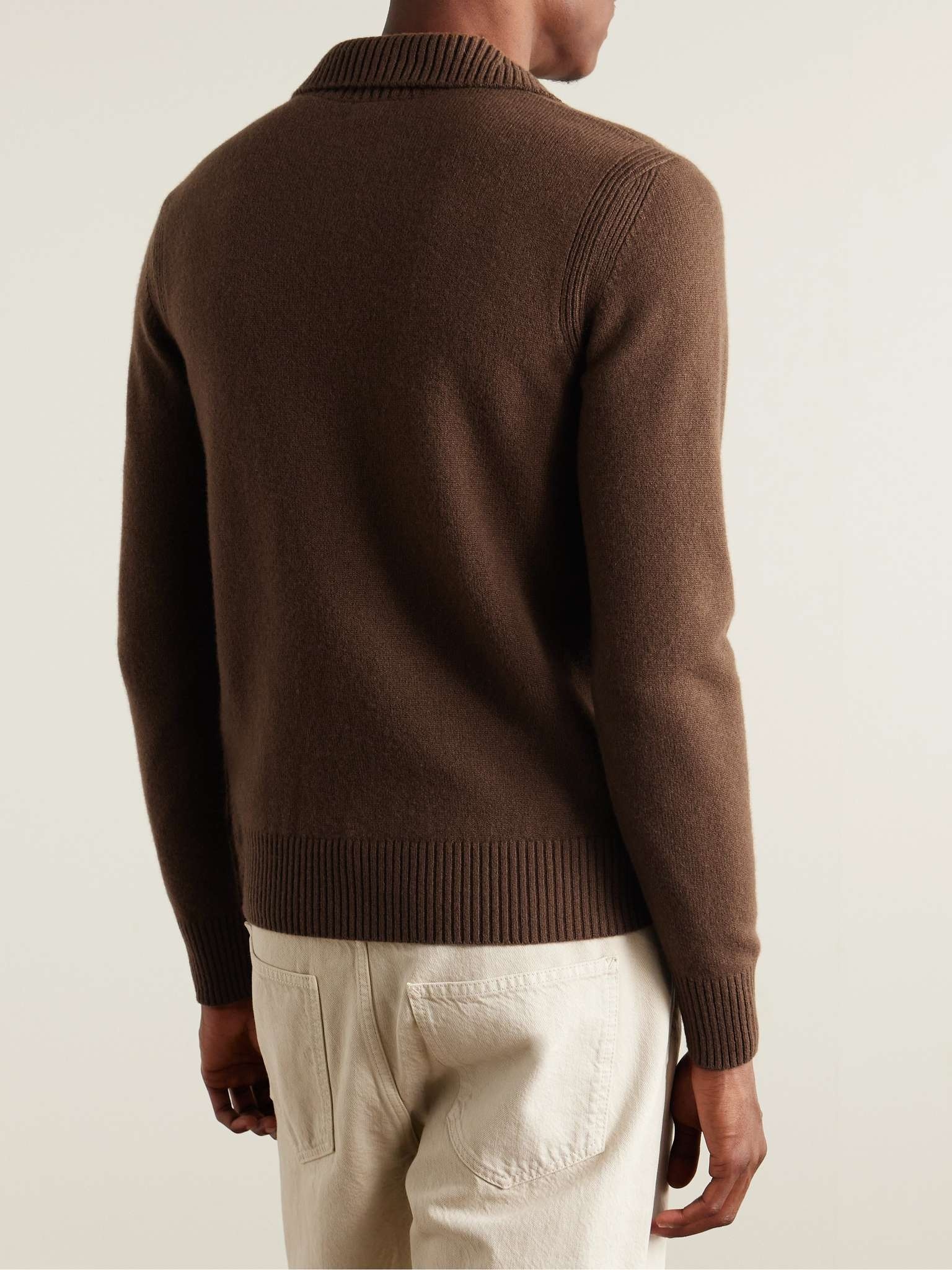 Suede-Trimmed Wool-Blend Half-Zip Sweater - 4