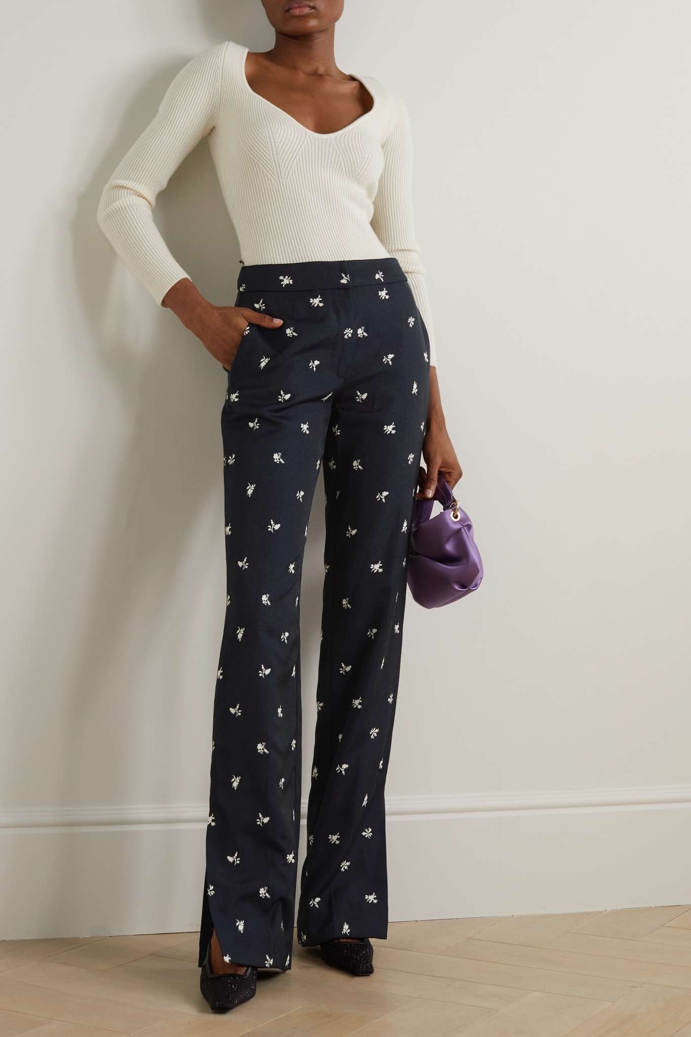 Floral-jacquard straight-leg pants - 2