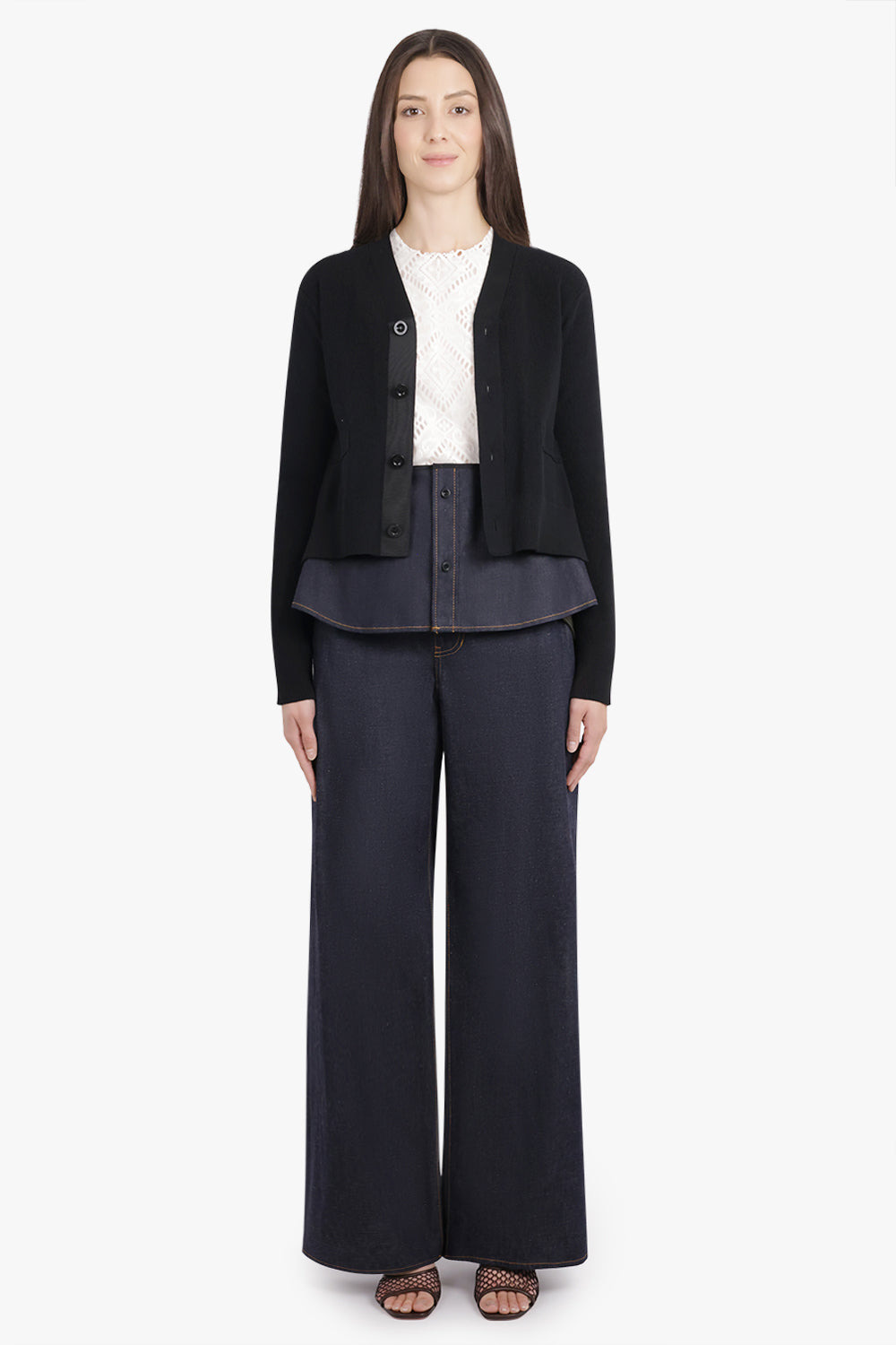 L/S KNIT CARDIGAN WITH DENIM UNDERLAY | BLACK/INDIGO BLUE - 4