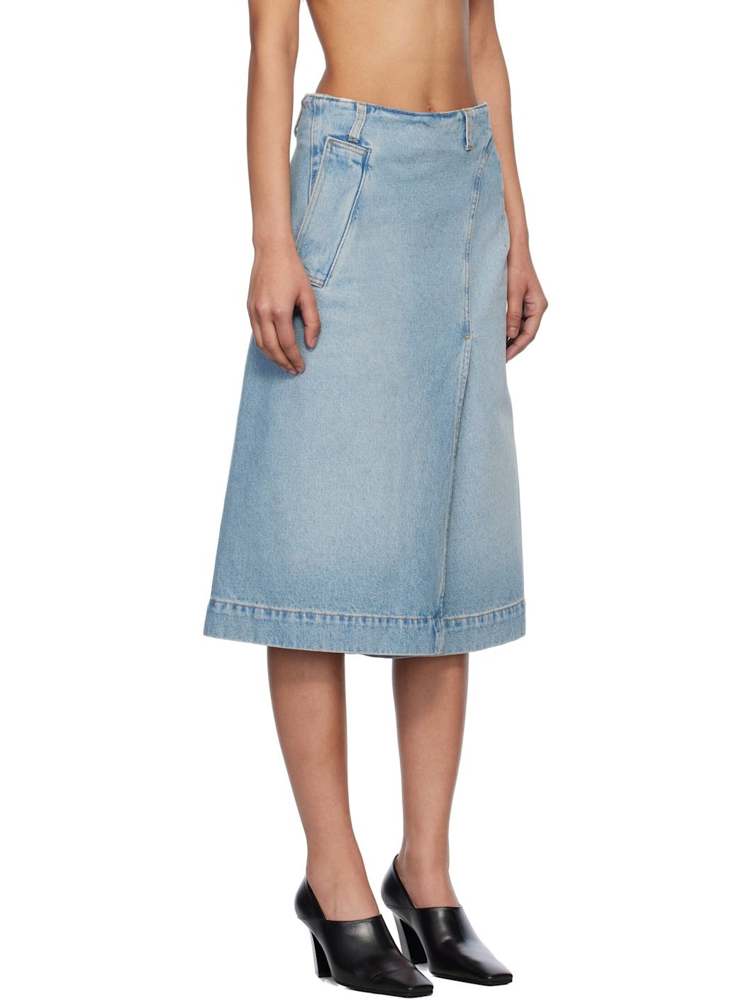 Blue Wrap Detail Denim Midi Skirt - 2