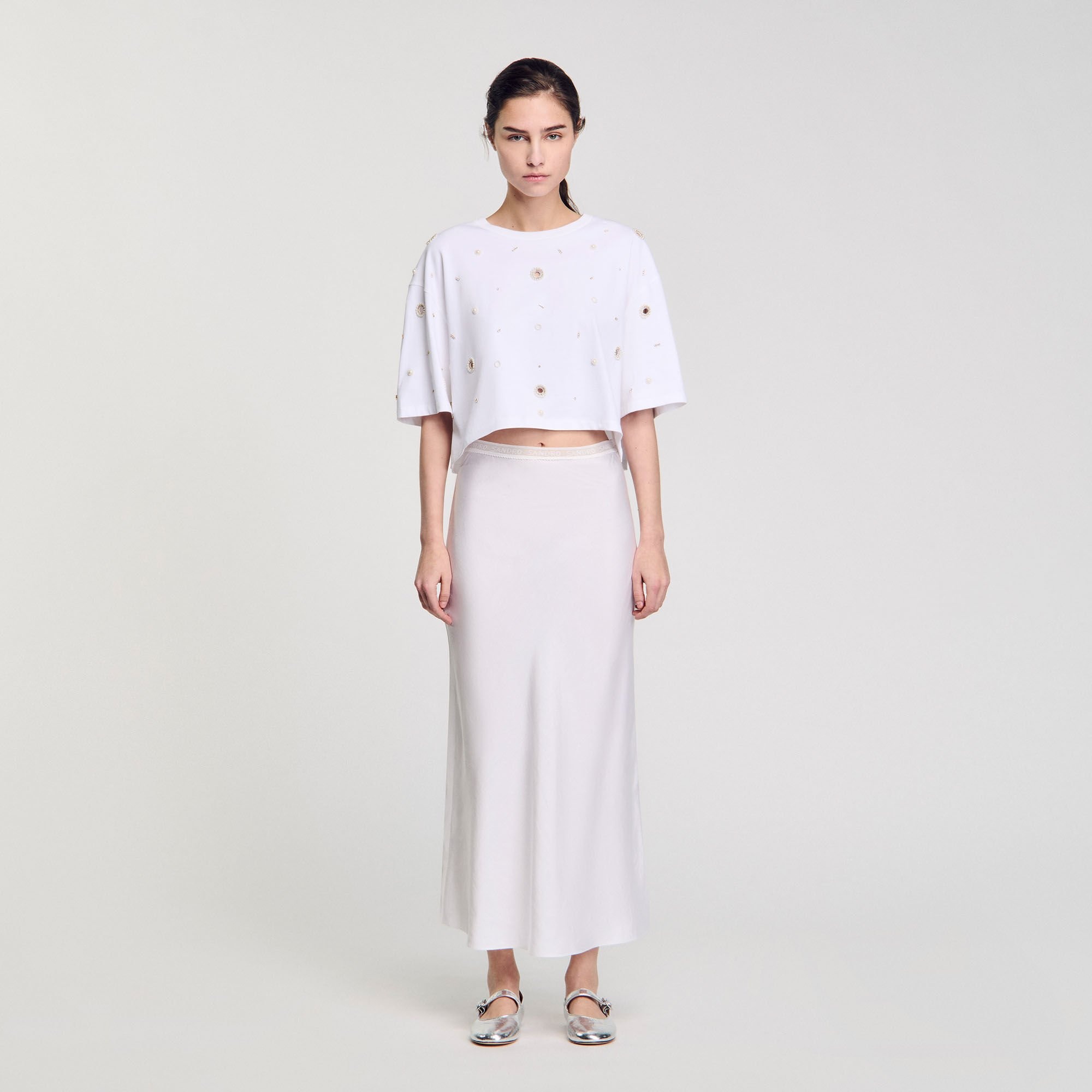 CROPPED PEARL BEAD T-SHIRT - 2