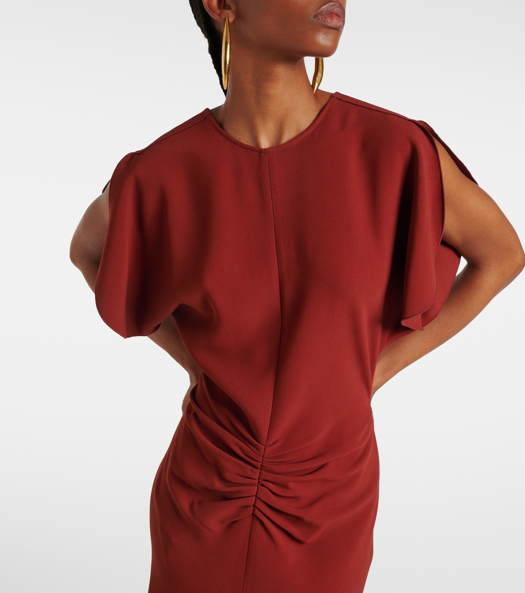Puff-sleeve gathered midi dress - 4