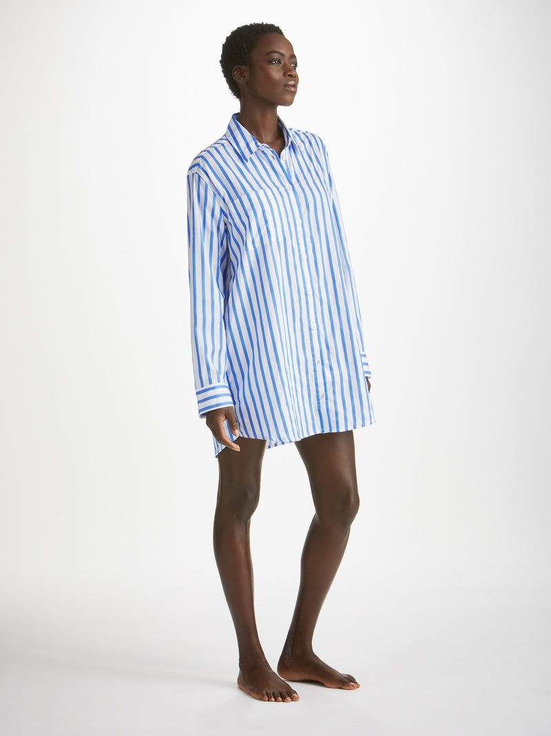 Derek Rose Women's Nightshirt Capri 23 Cotton Batiste Blue outlook