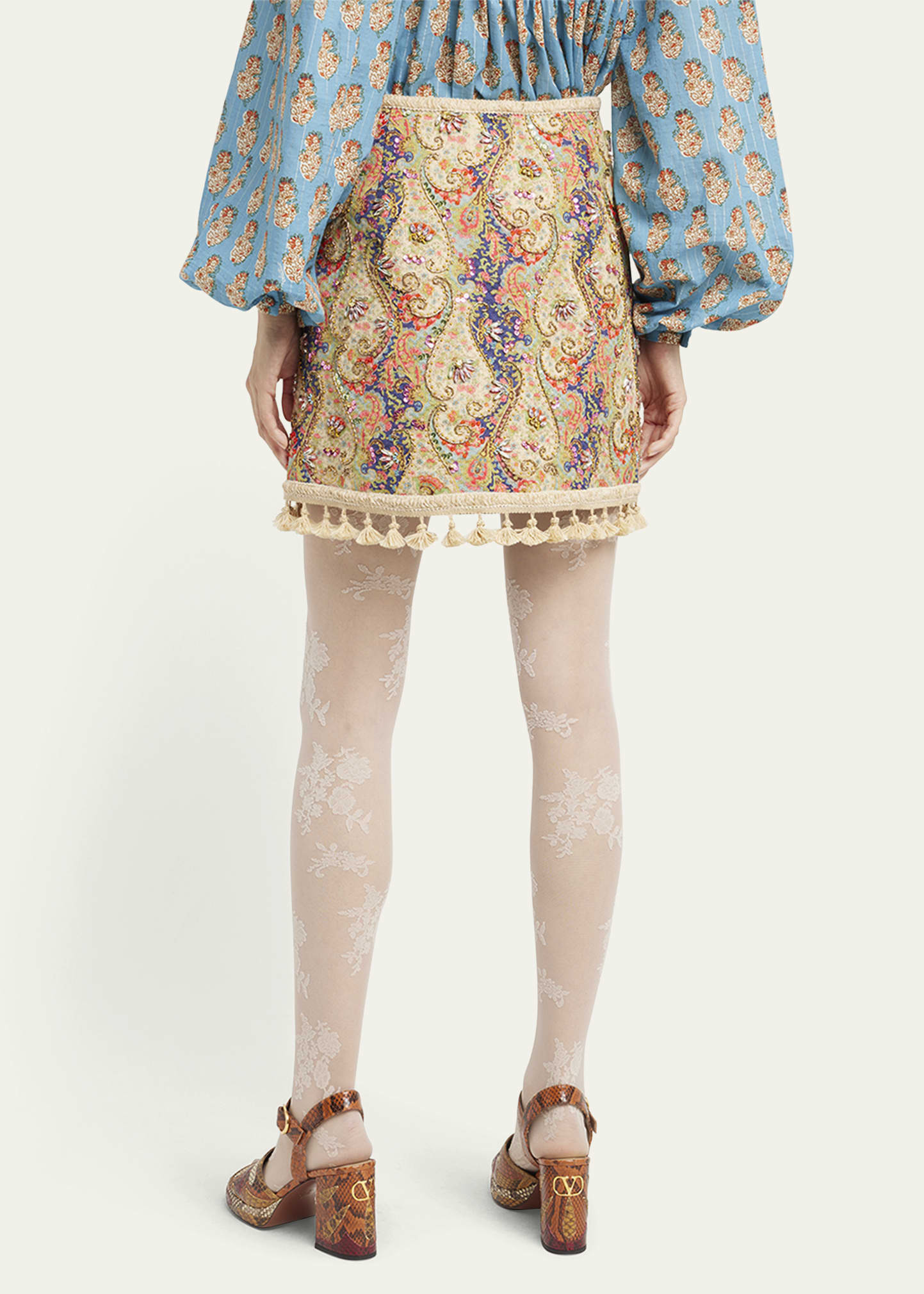 Embellished Tassel-Trim Piquet Mini Skirt - 3