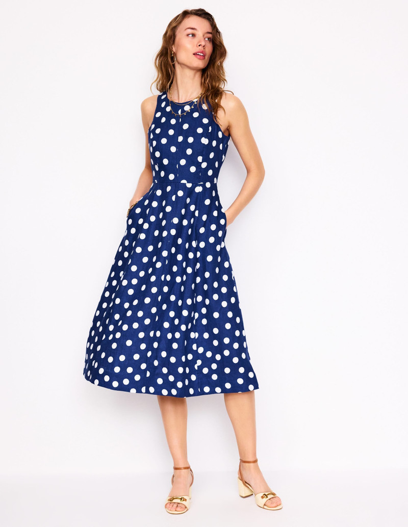 Carla Linen Midi Dress-Starboard Blue, Painted Dot 6