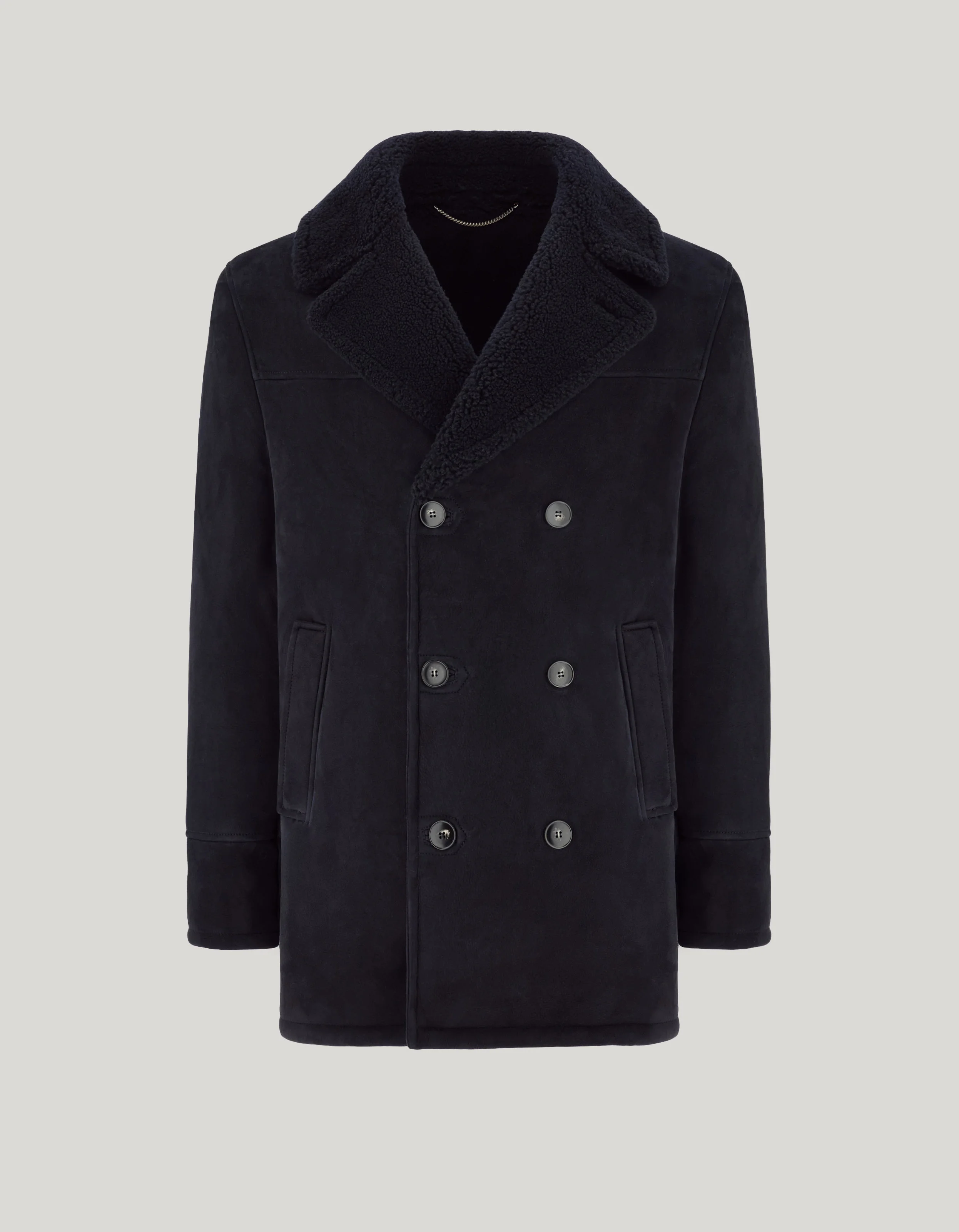 DOUBLE-BREASTED BLUE SHEARLING CAR COAT - 1