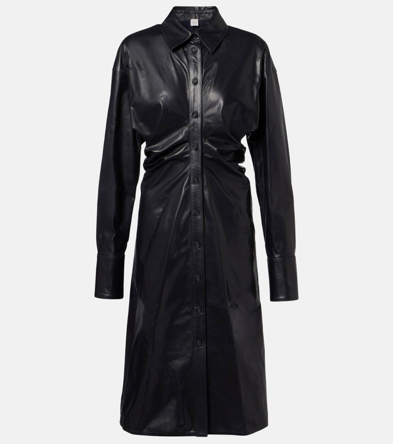 Ruched leather shirt dress 1