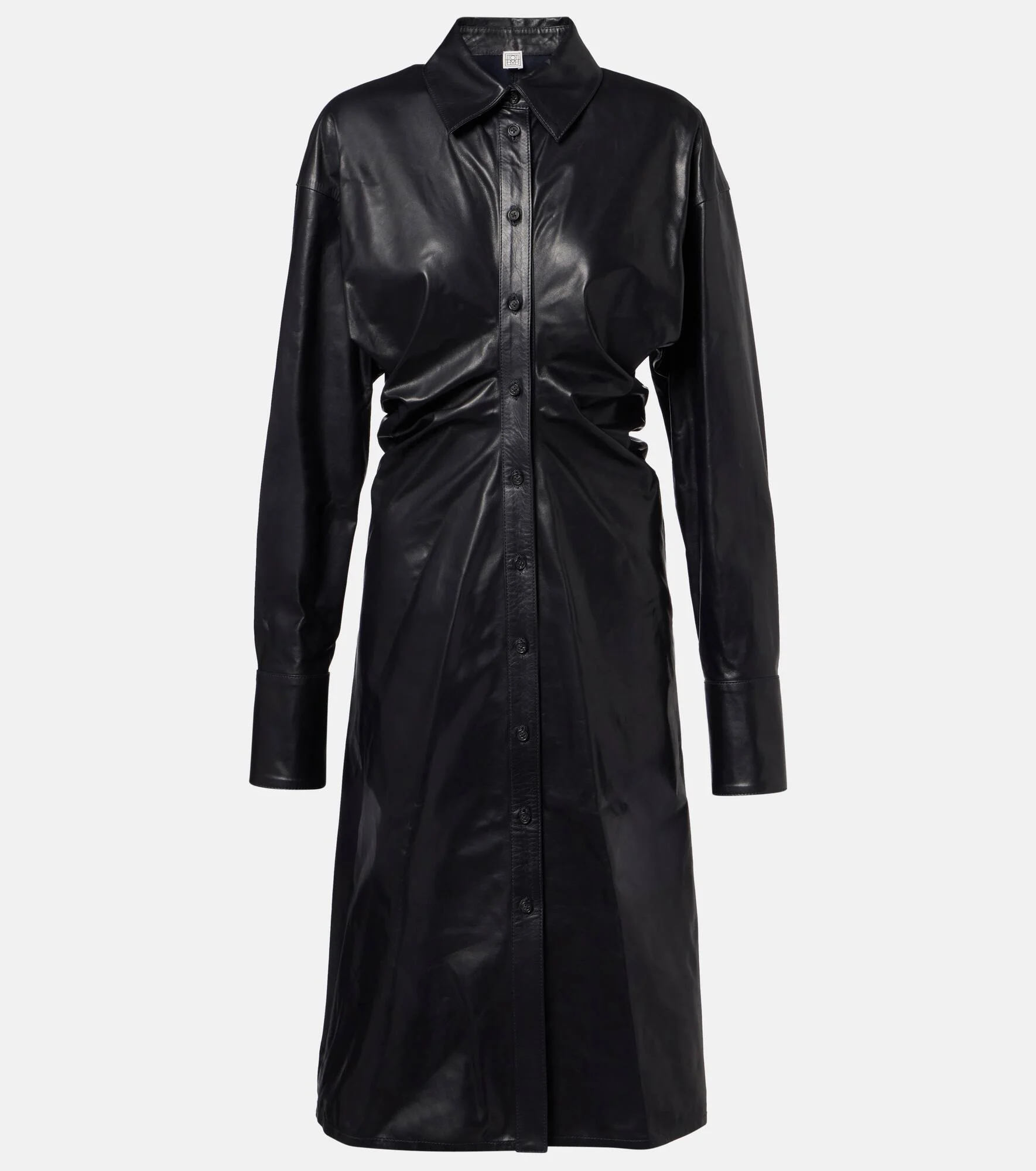Ruched leather shirt dress - 1