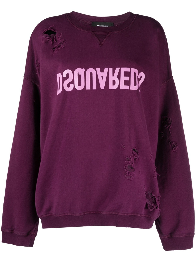 ripped detailing logo-print hoodie 1
