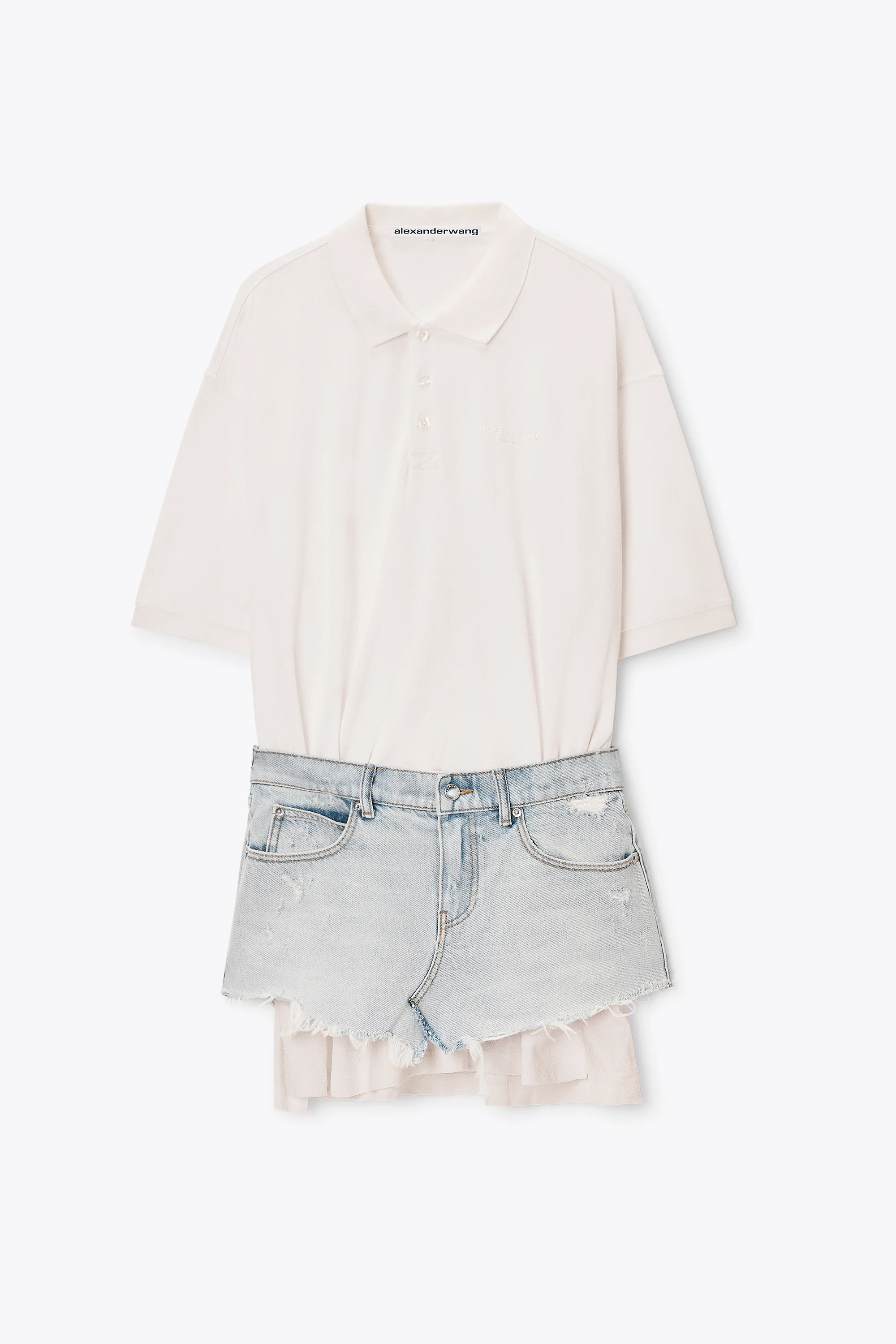 Layered Polo Mini Dress with Reconstructed Denim Skirt - 1