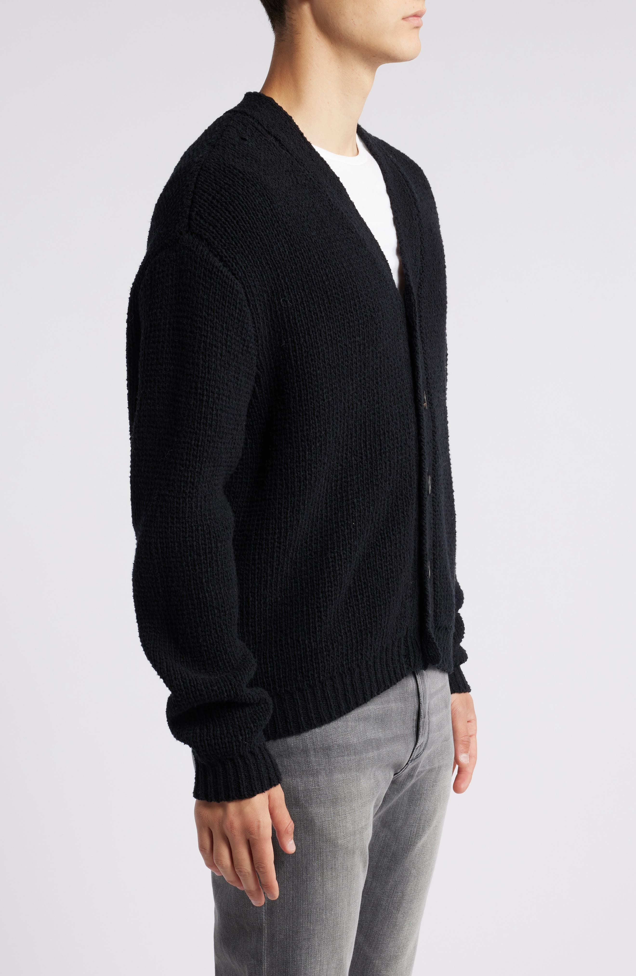 FRAME Rib Wool & Silk Cardigan in Black at Nordstrom - 3
