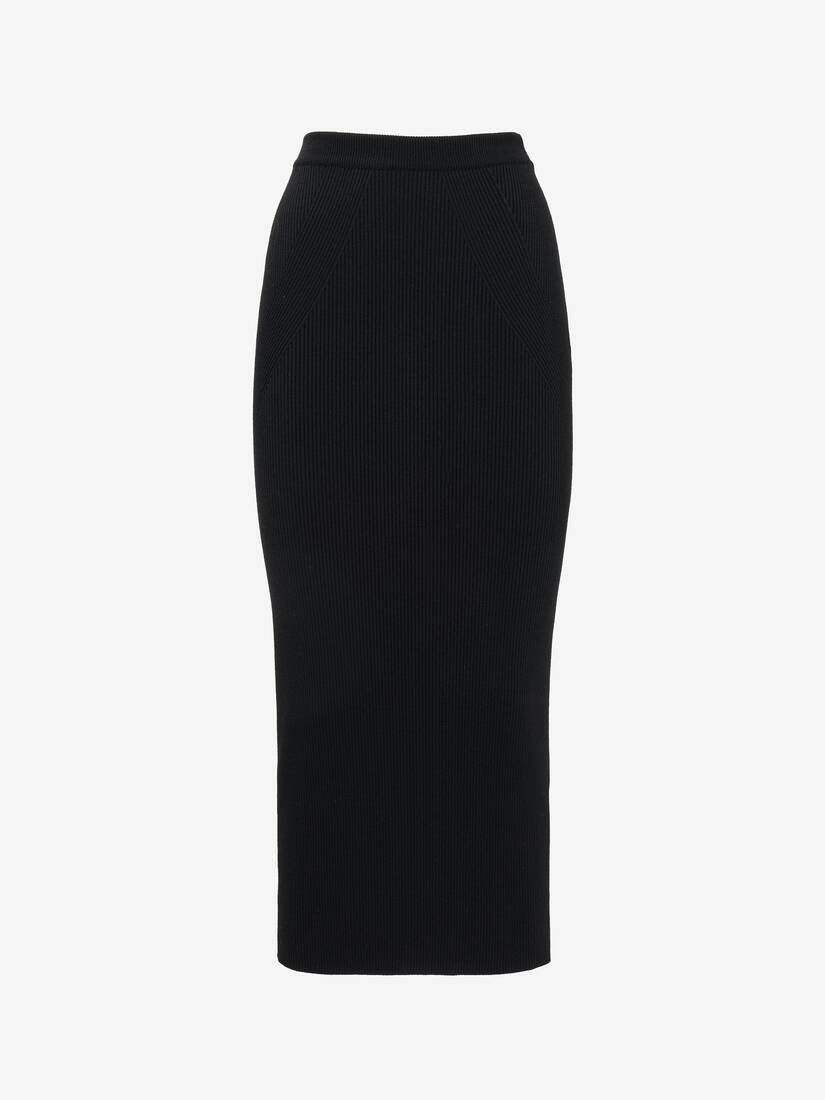 Women's Ribbed-knit Pencil Skirt in Black - 1