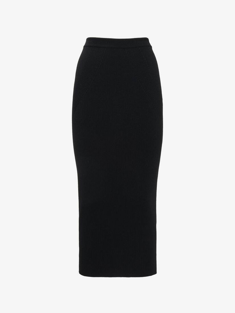 Women's Ribbed-knit Pencil Skirt in Black - 1